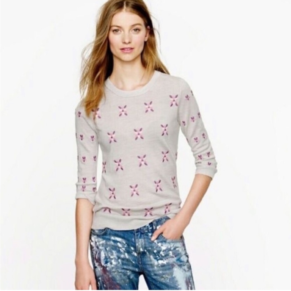 J Crew Tippi Moreno wool embroidered flower sweater
